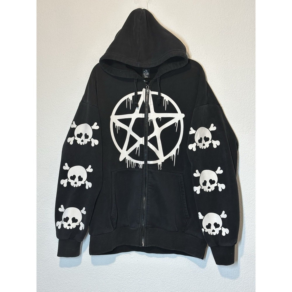 The Grave Girls Drippy Pentagram Hoodie Black Full Zip Oversized Goth Alt Grunge